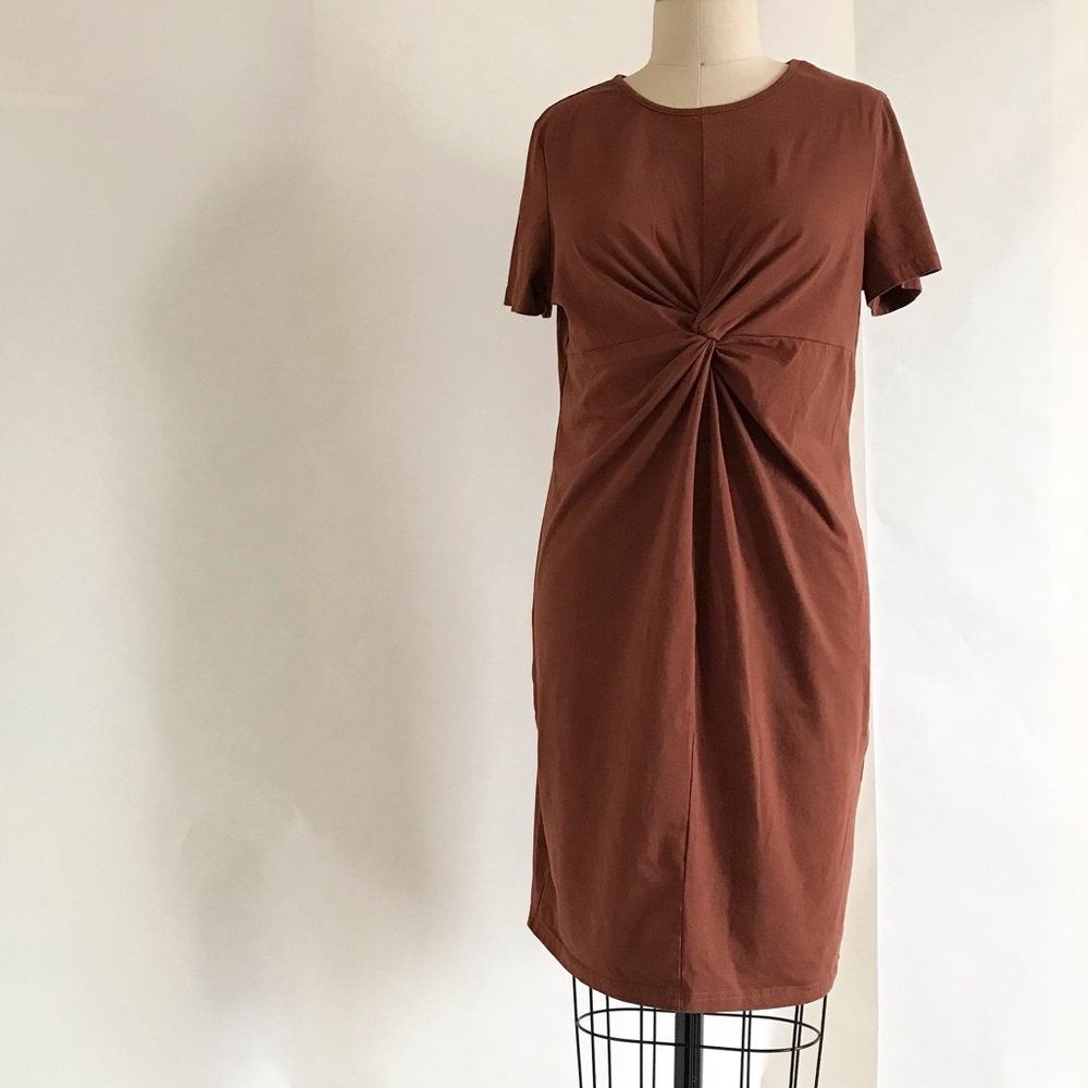 SHEIN | Knotted Front Stretch Knit Midi Dress Terracotta Size XXLarge